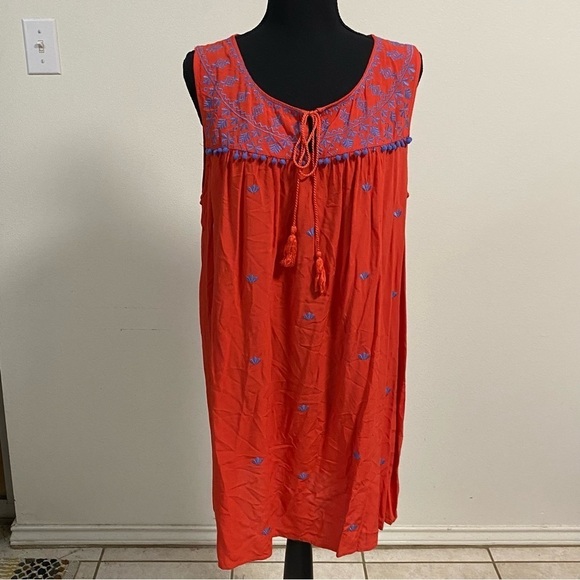Umgee Embroidered Sleeveless Mini Dress Red Orange Size Large - Picture 1 of 14